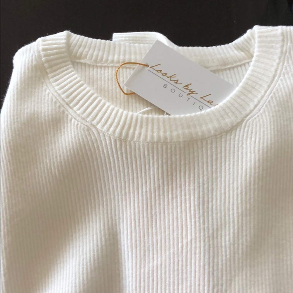 DENMARK White Puff Sleeve Fitted Ribbed Sweater - Picture 8 of 10